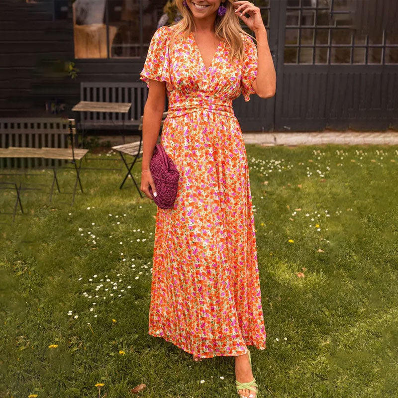 V-Neck Floral Dress for Women, Classic Style