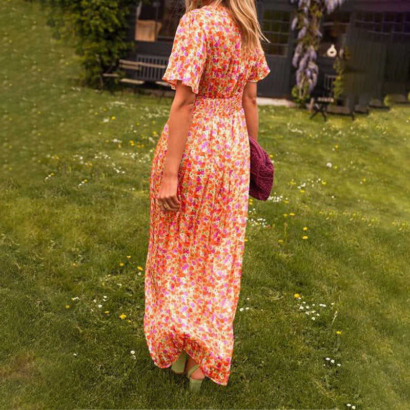 V-Neck Floral Dress for Women, Classic Style
