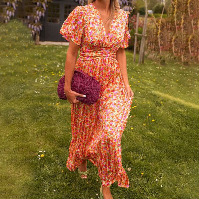 V-Neck Floral Dress for Women, Classic Style
