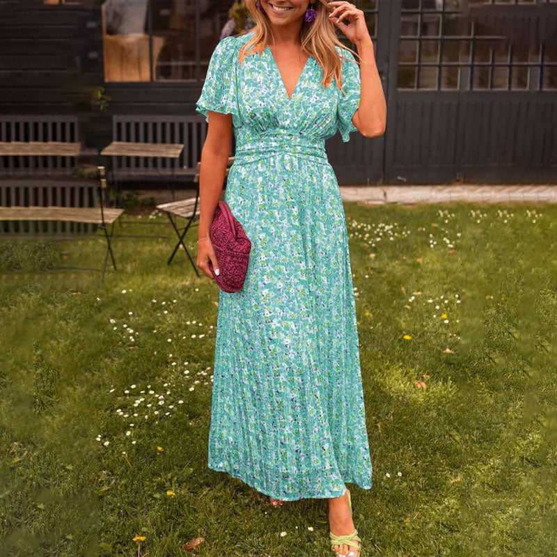 V-Neck Floral Dress for Women, Classic Style