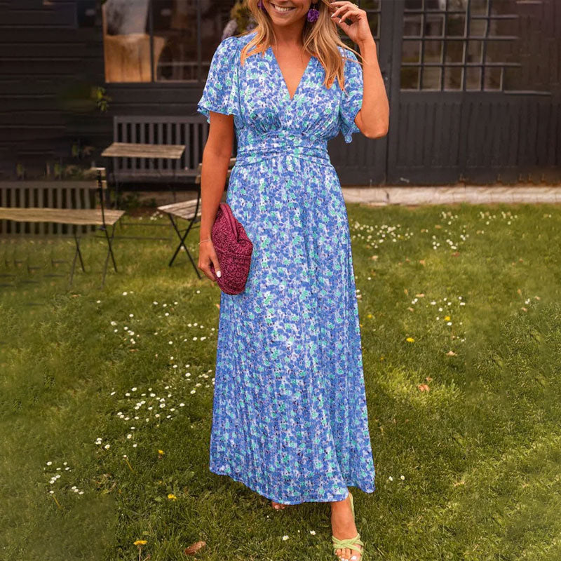 V-Neck Floral Dress for Women, Classic Style