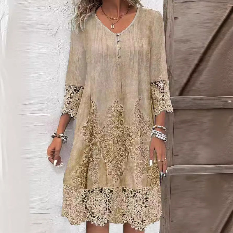 Lace-Trim Midi Dress for Women