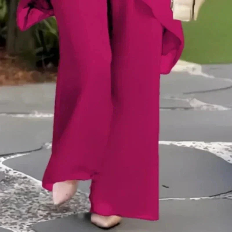 Draped Wide-Leg Trouser Set for Women, Plus Size