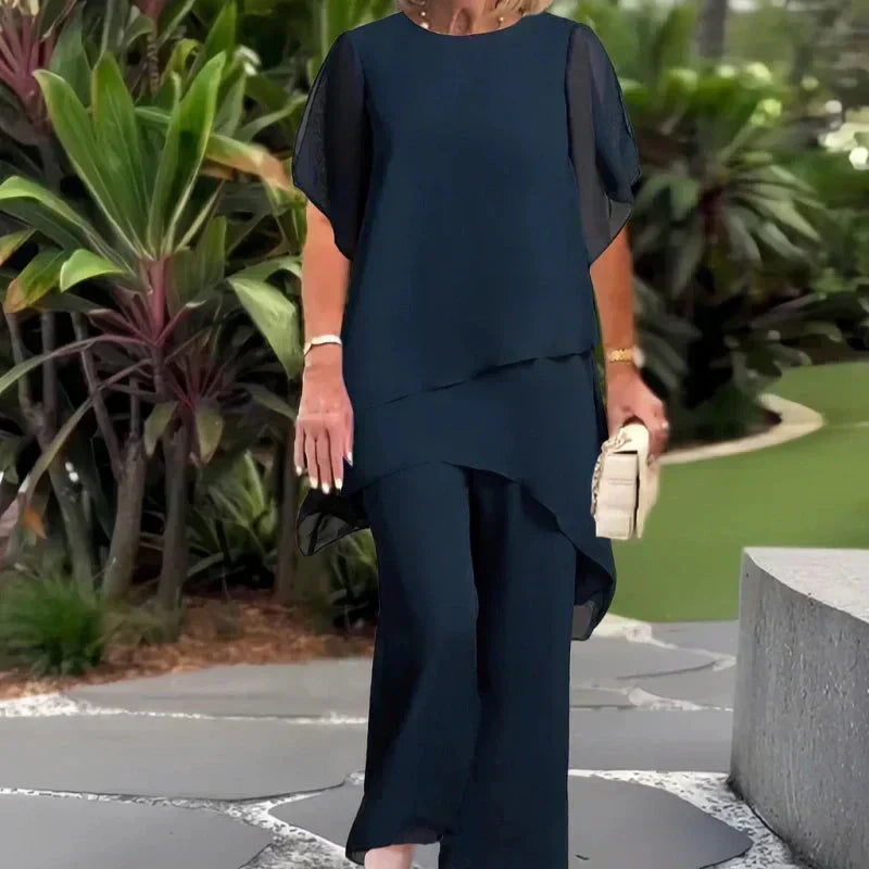 Draped Wide-Leg Trouser Set for Women, Plus Size