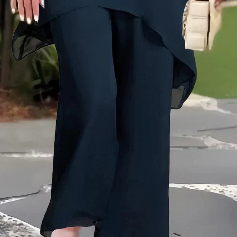 Draped Wide-Leg Trouser Set for Women, Plus Size
