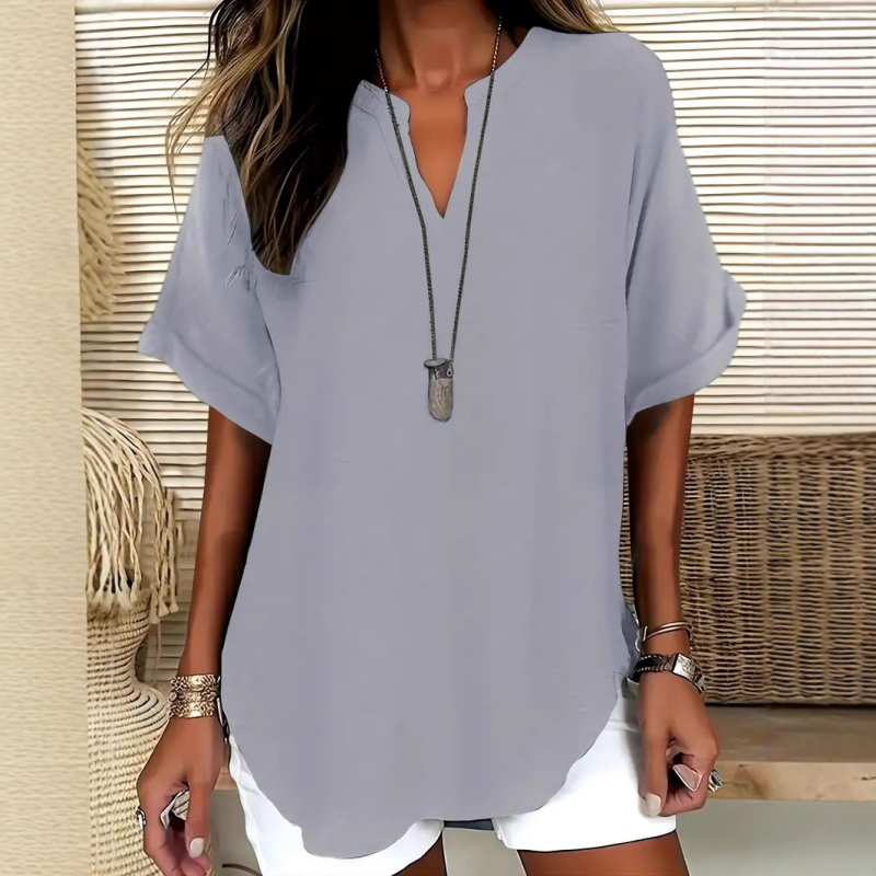 Mid Sleeve V-Neck Blouse for Women, Stylish Style