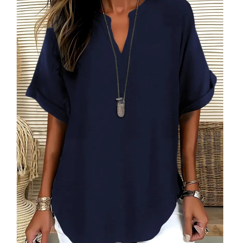 Mid Sleeve V-Neck Blouse for Women, Stylish Style