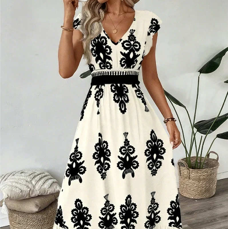 Baroque-Print V-Neck Maxi Dress for Women