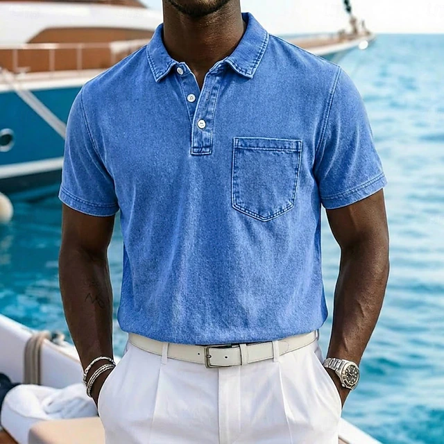 Vintage-Washed Polo Shirt for Men, Plus Size