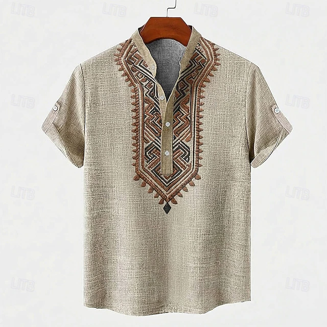 Embroidered Vintage Shirt for Men, Plus Size
