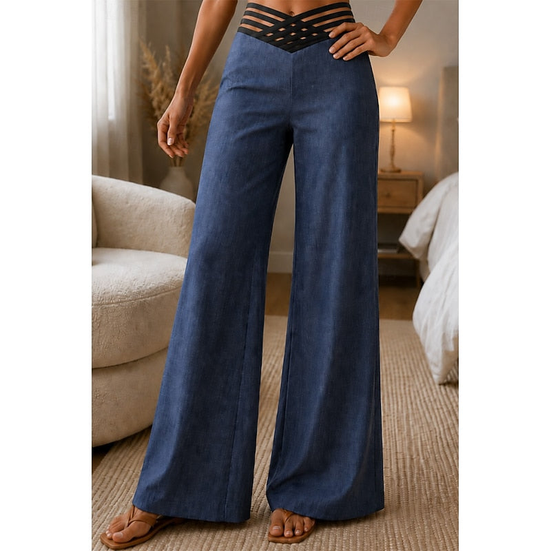 High-Waist Wide-Leg Trousers for Women, Plus Size