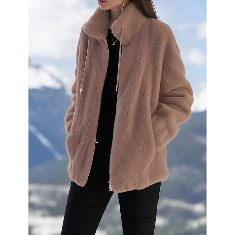 Cozy Zip-Up Coat for Women, Plus Size