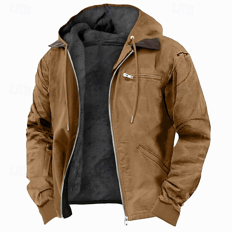 Fleece-Lined Hooded Jacket for Men, Plus Size