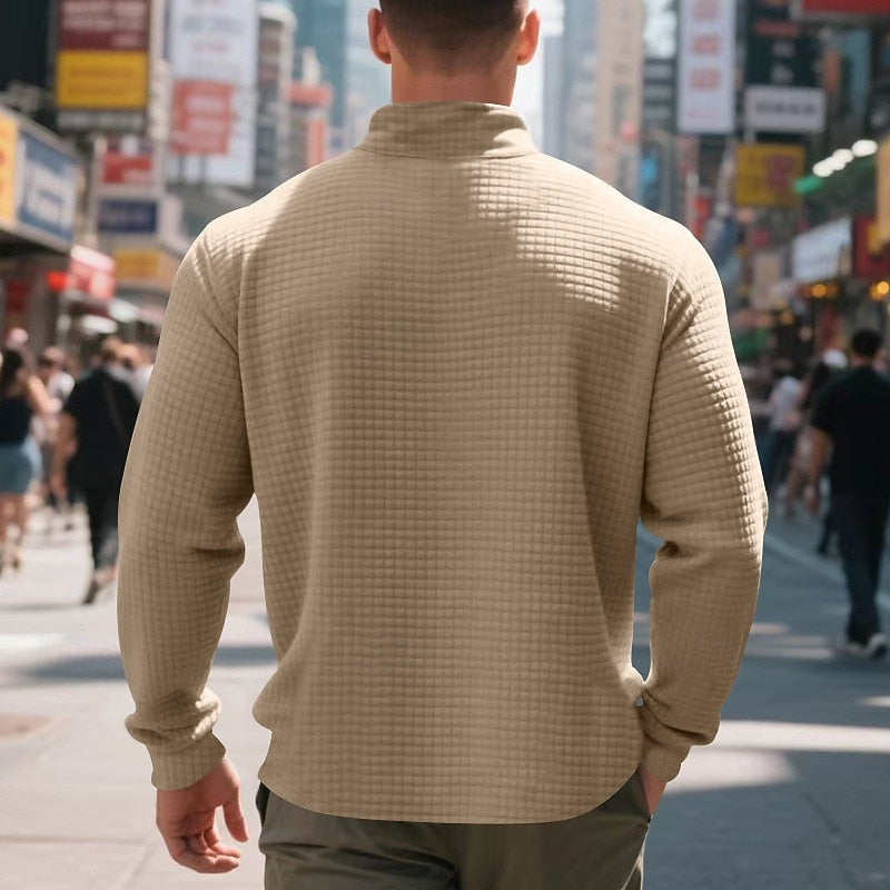 Quarter-Zip Textured Sweatshirt for Men, Plus Size