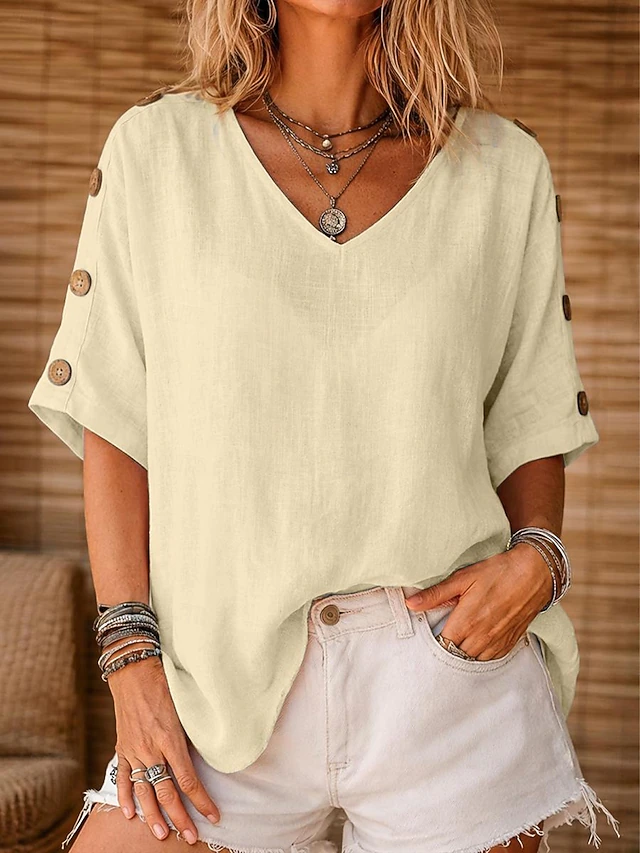 Button-Sleeve Blouse for Women, Relaxed Style