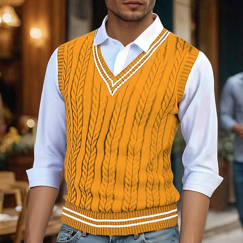 Men's Cable-Knit V-Neck Sweater Vest