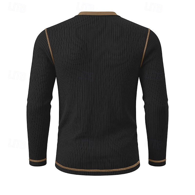 Ribbed Henley Shirt for Men, Plus Size