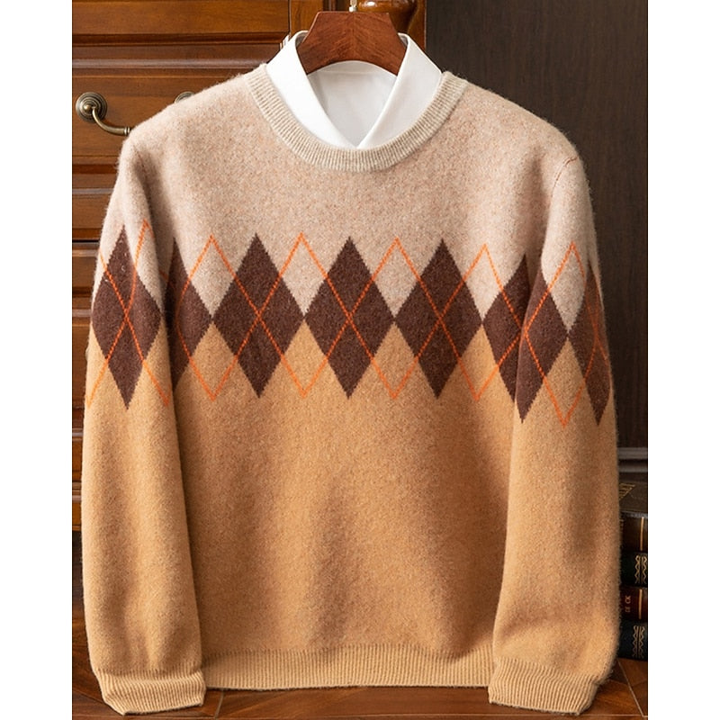 Argyle Crew Neck Sweater, Men's Classic Fit