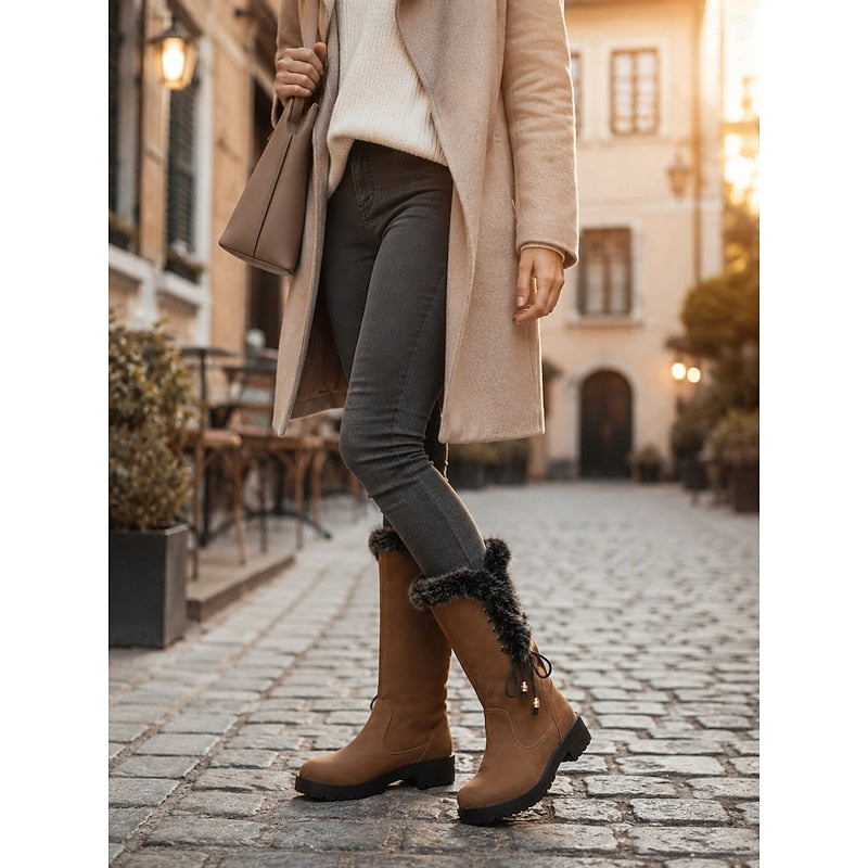 Fur-Trimmed Knee-High Winter Boots for Women