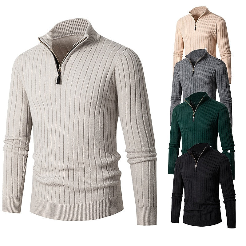 Ribbed Quarter-Zip Sweater for Men, Plus Size