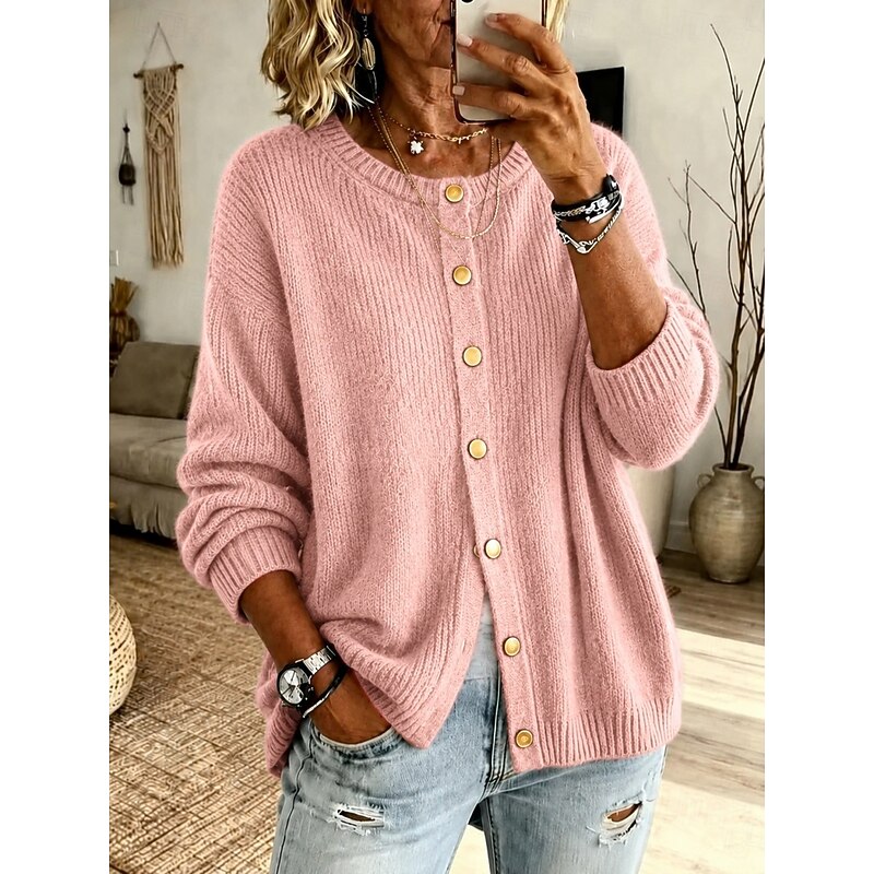 Soft Button-Front Cardigan for Women, Plus Size