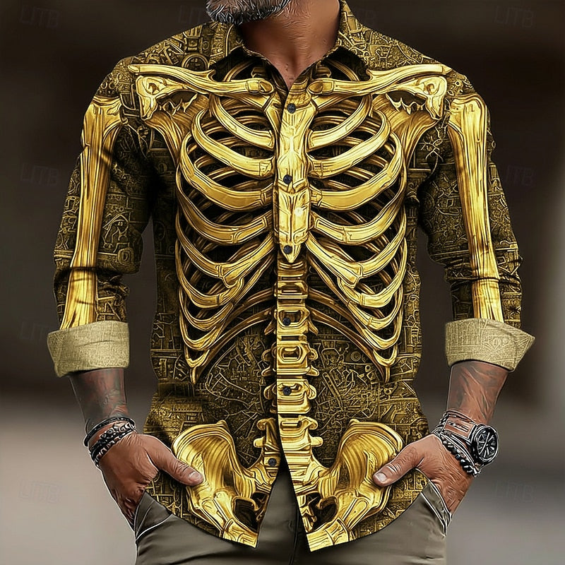 Halloween Skeleton Button-Up Shirt for Men