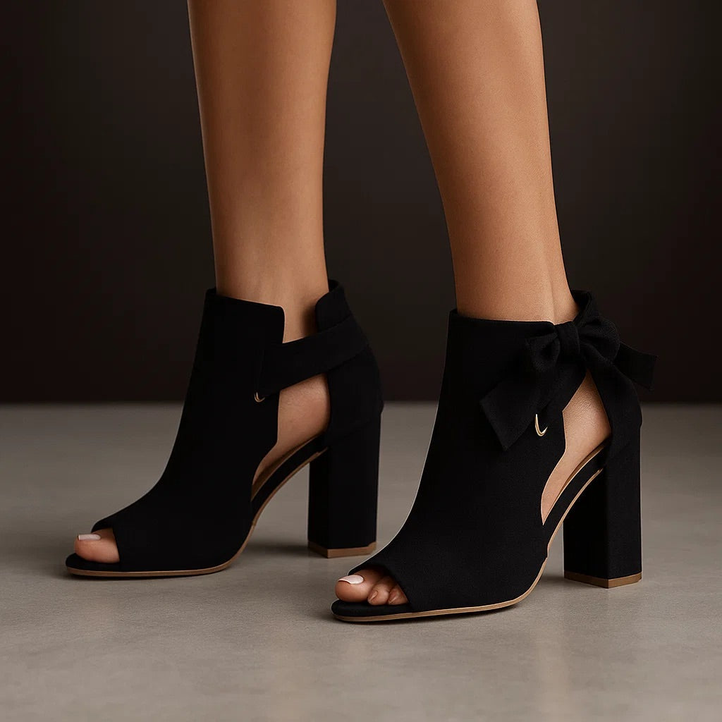 Open Toe Ribbon Heels for Women, Elegant Style