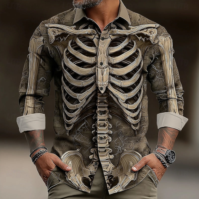 Halloween Skeleton Button-Up Shirt for Men