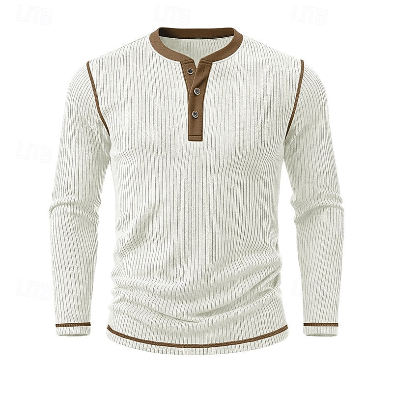 Ribbed Henley Shirt for Men, Plus Size