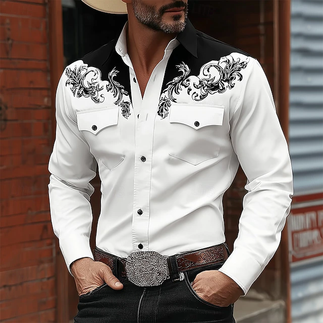 Western-Style Long Sleeve Shirt for Men, Plus Size
