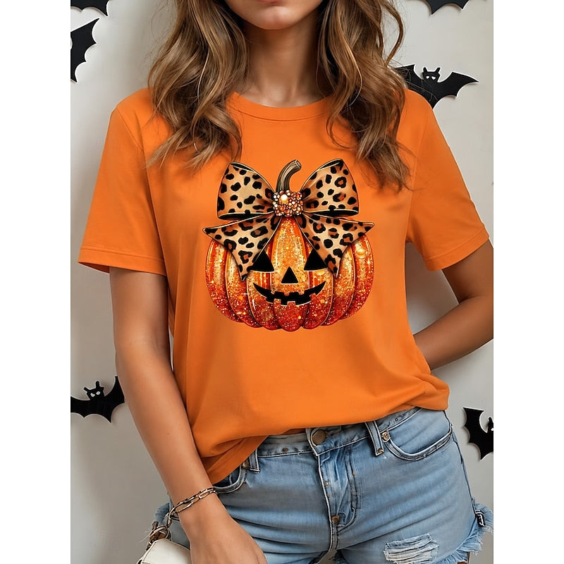 Halloween Graphic Crew Neck T-Shirt for Women, Plus Size