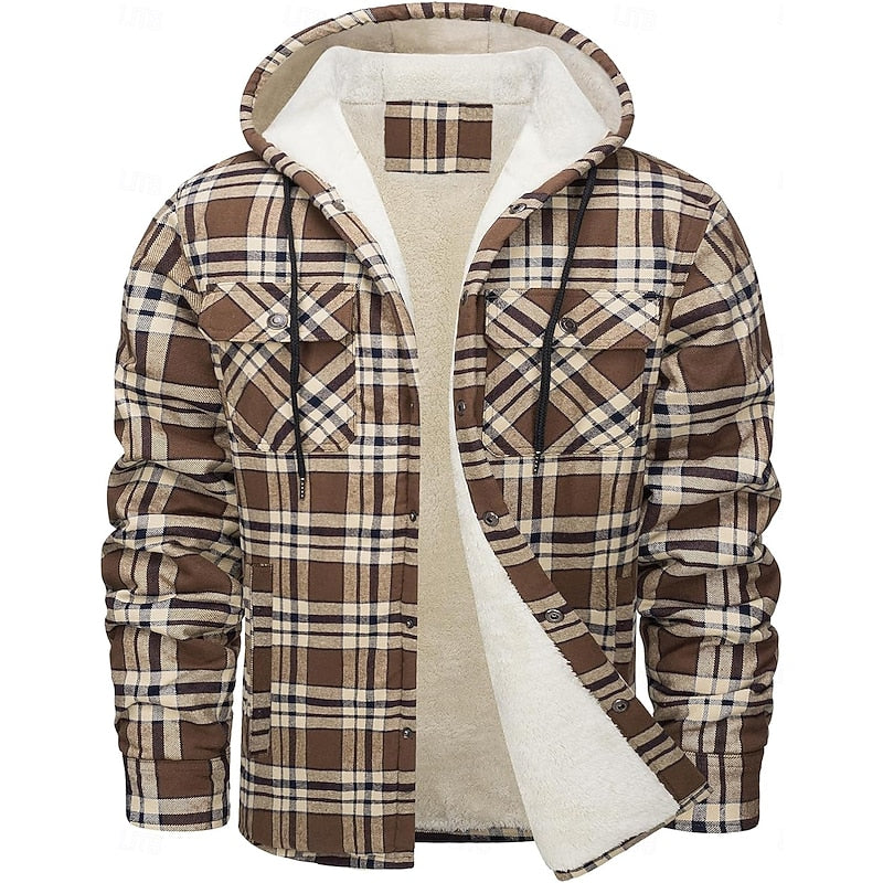 Hooded Check Overshirt for Men, Plus Size