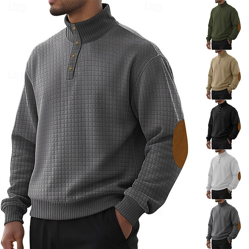 Standing-Collar Pullover for Men, Textured Style