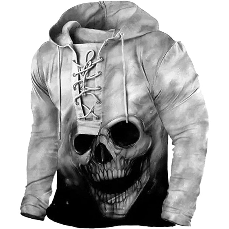 Halloween Lace-Up Skull Hoodie for Men, Plus Size