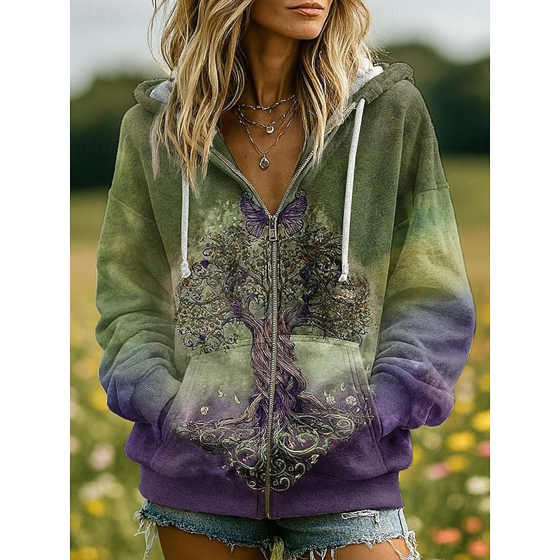Nature-Inspired Zip-Up Hoodie for Women