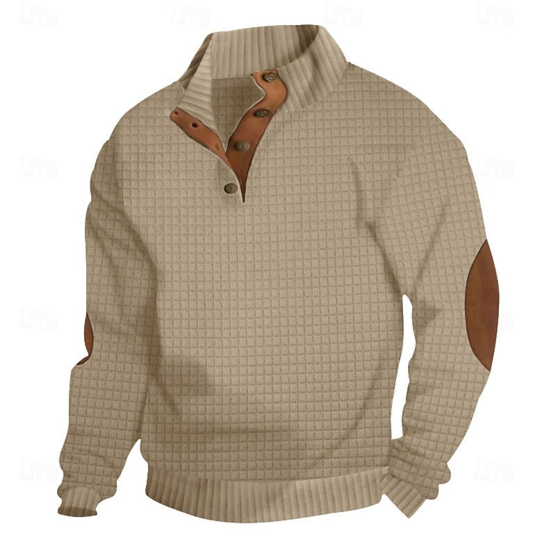 Standing-Collar Pullover for Men, Textured Style