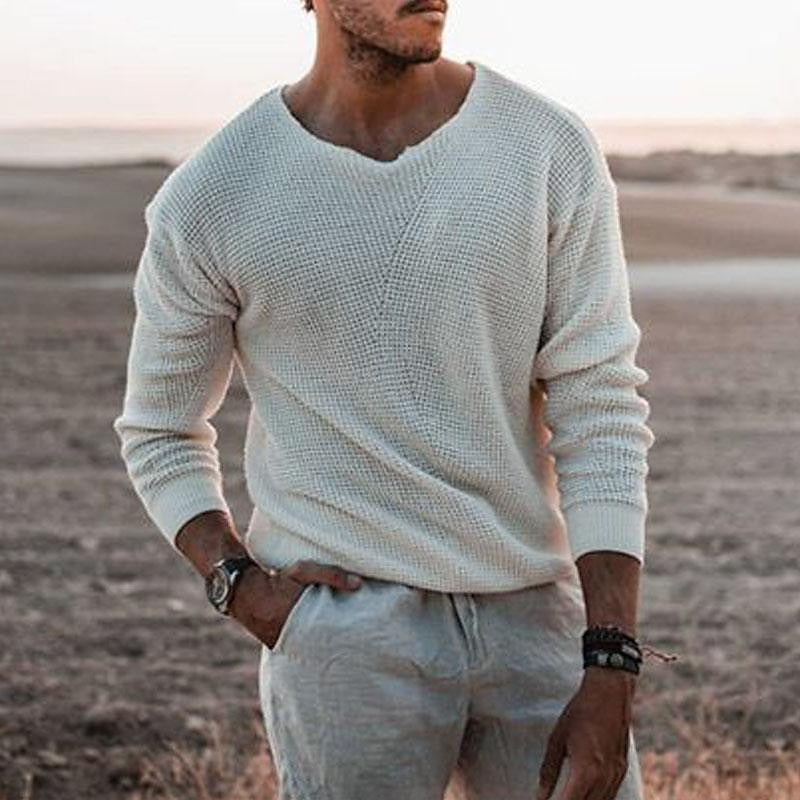 Textured V-Neck Sweater for Men, Plus Size