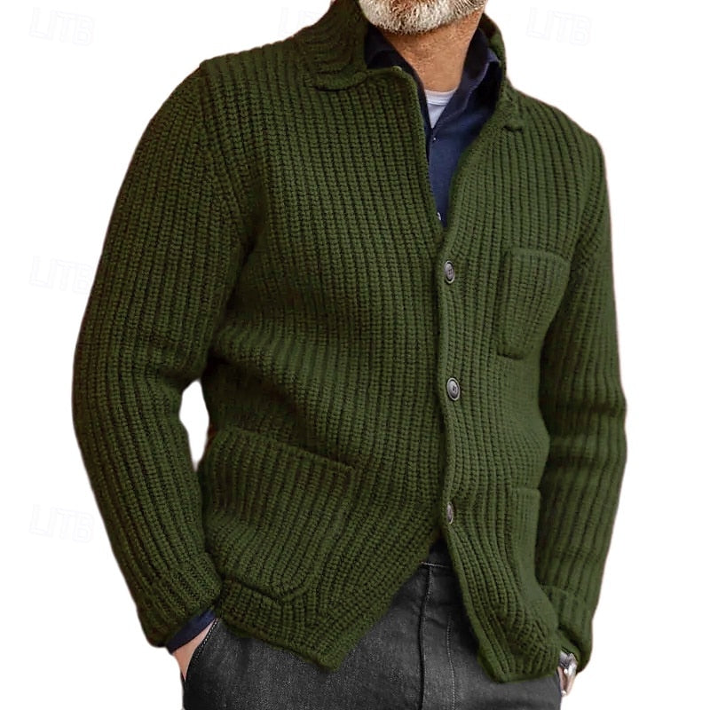Ribbed Stand-Collar Cardigan for Men, Plus Size