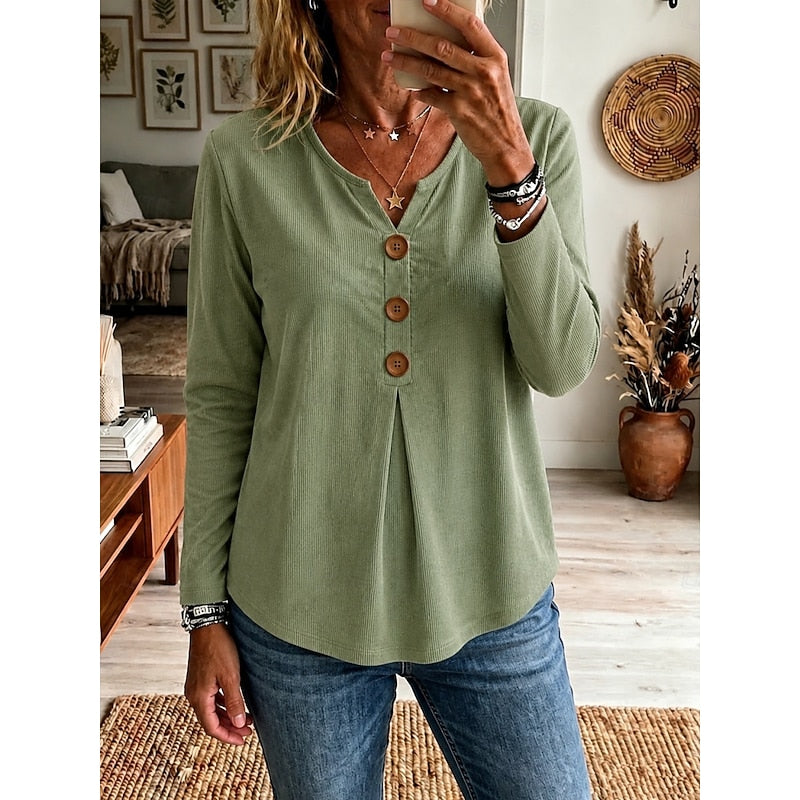 Buttoned V-Neck Top for Women, Plus Size
