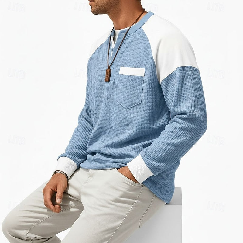 Colorblock Long-Sleeve Henley for Men