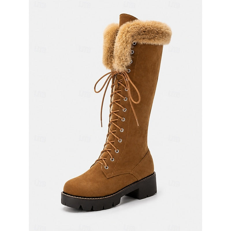Lace-Up Knee-High Winter Boots for Women, Cozy Style
