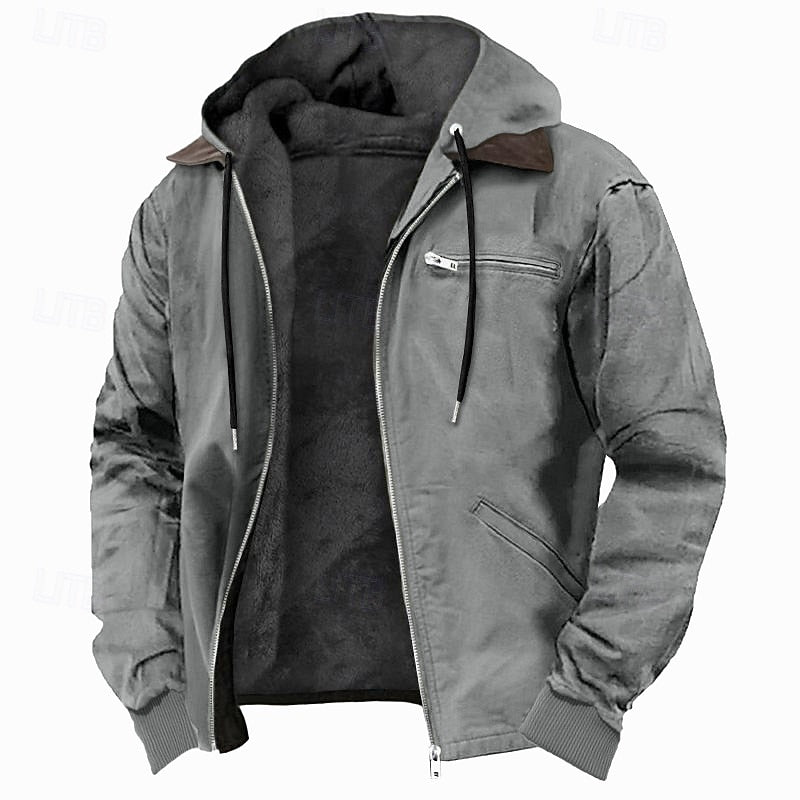Fleece-Lined Hooded Jacket for Men, Plus Size
