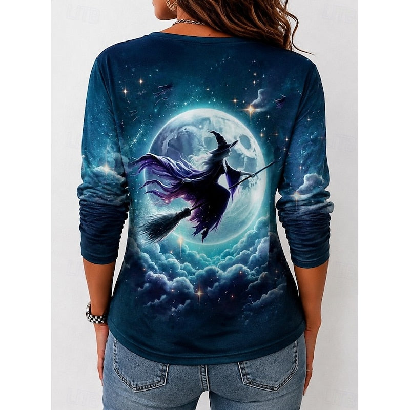 Halloween Witch Graphic Long Sleeve Top for Women