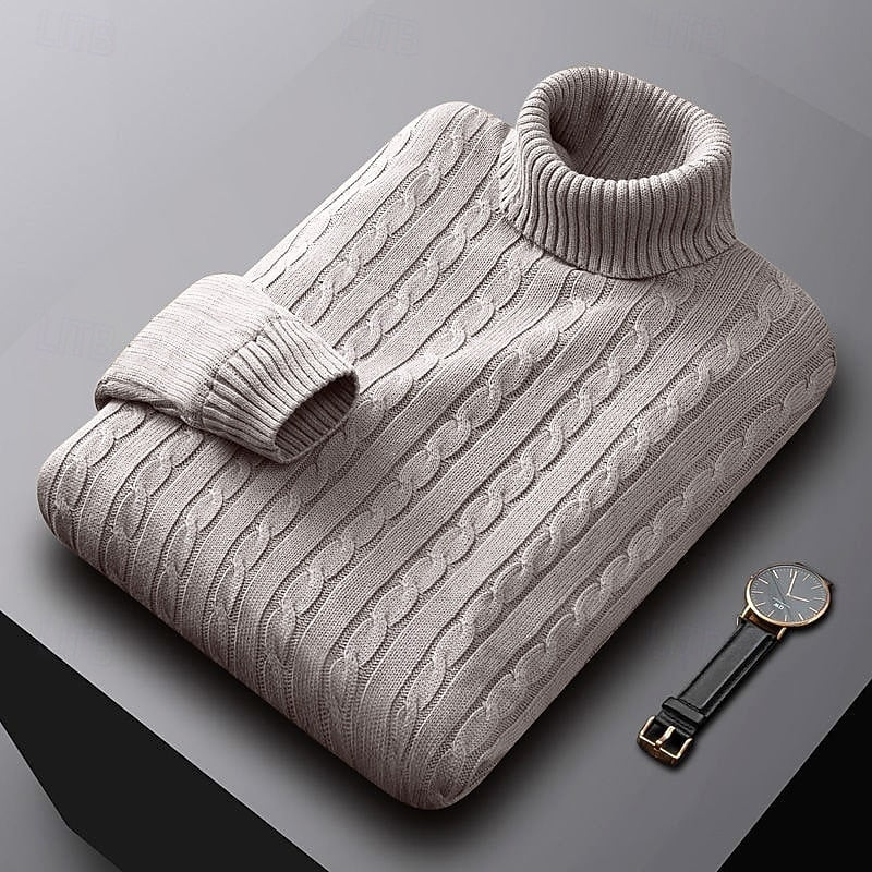 Cable Knit Turtleneck Sweater for Men, Plus Size