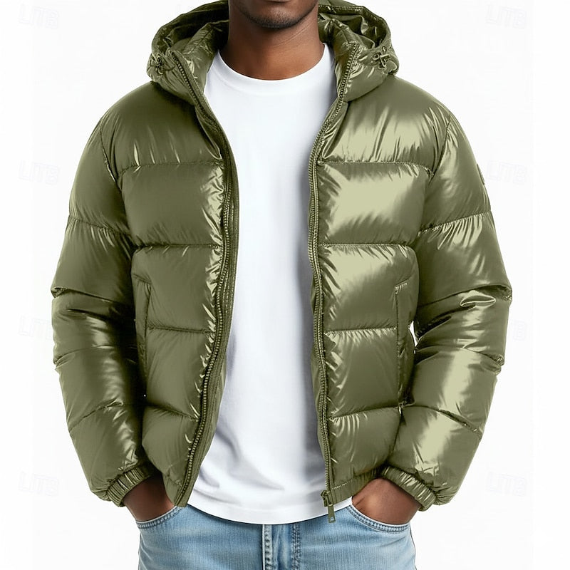 Quilted Hooded Puffer Jacket for Men, Plus Size