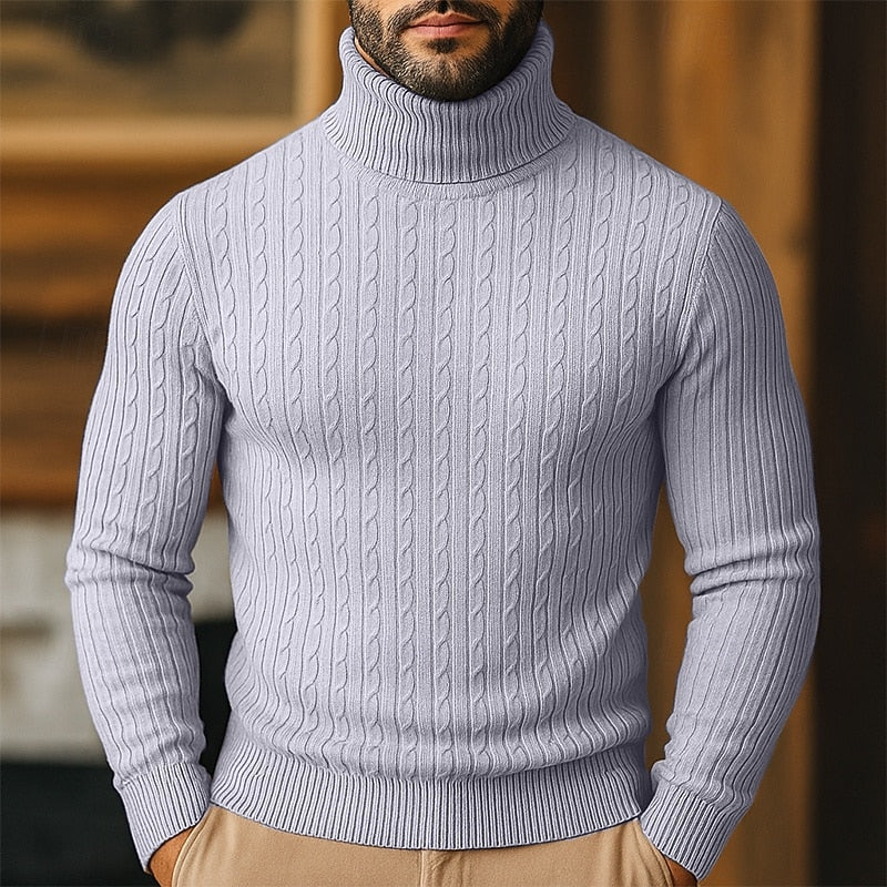 Cable Knit Turtleneck Sweater for Men