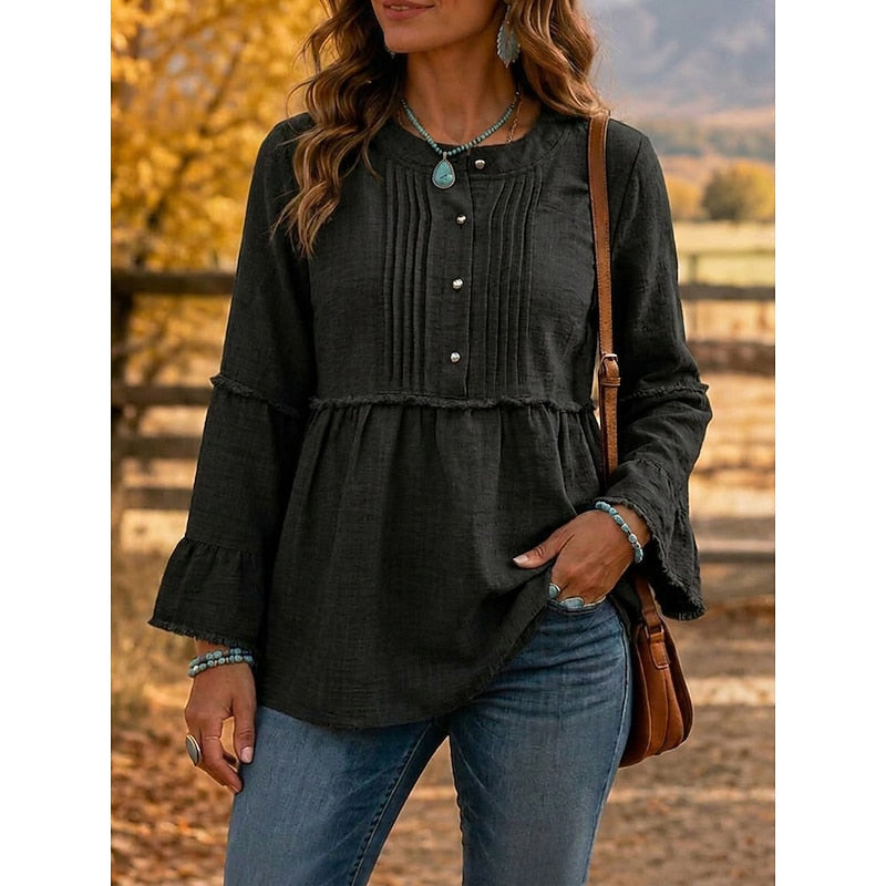 Pintucked Peplum Blouse for Women