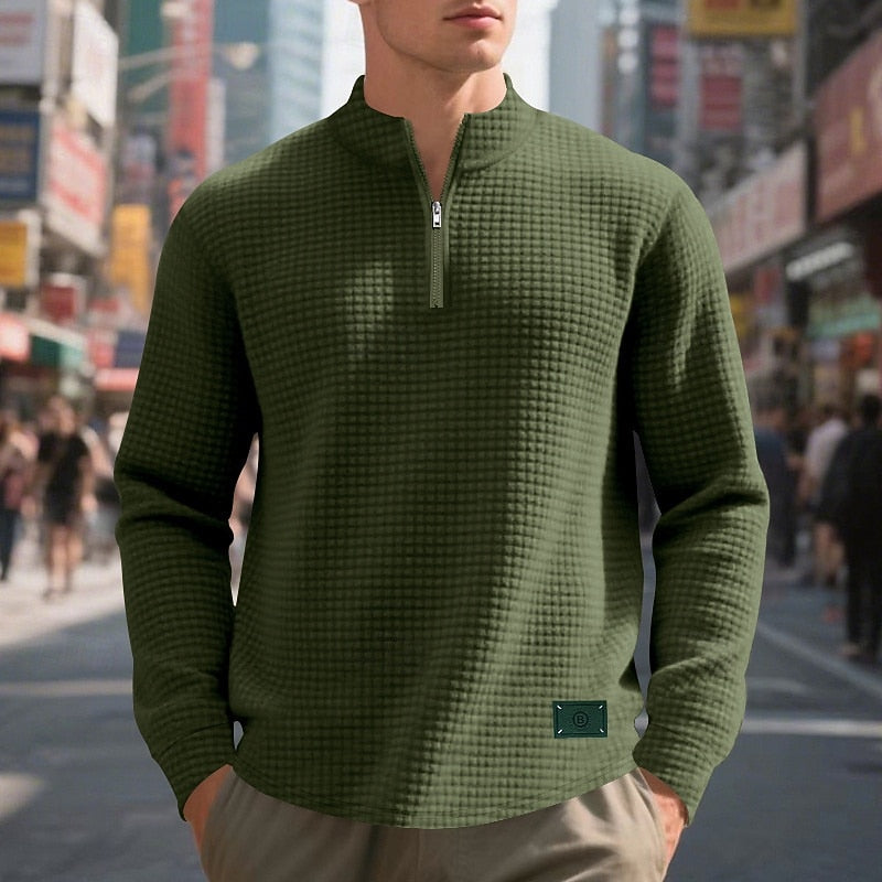 Quarter-Zip Textured Sweatshirt for Men, Plus Size