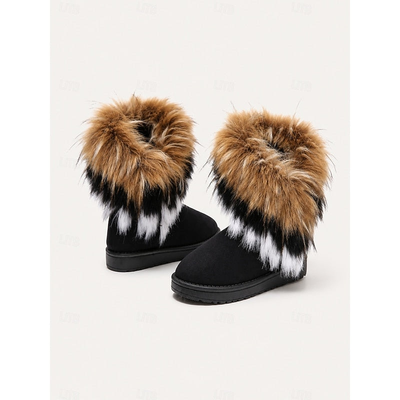 Fluffy-Trimmed Winter Boots for Women