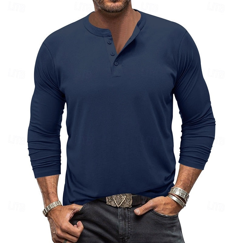 Classic Long-Sleeve Henley for Men, Plus Size